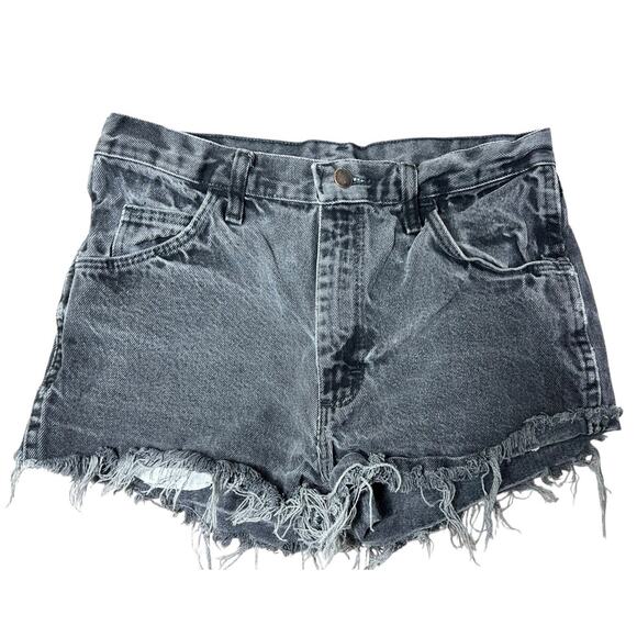 Vintage Rustler Black Distressed Cut Off Jean Shorts Sz 32 Frayed High-Rise - Picture 6 of 6